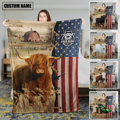 JC Personalized Name Cattle Flag Vintage Blanket