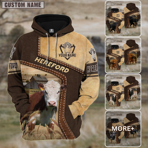Joycorners Farm Cattle Leather Pattern Hoodie Collection