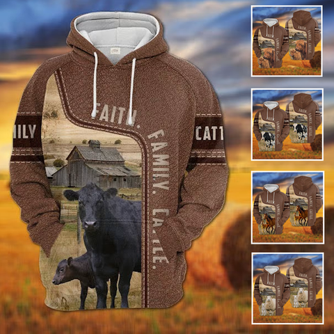 JC Faith Family Cattle Personalized 3D Hoodie