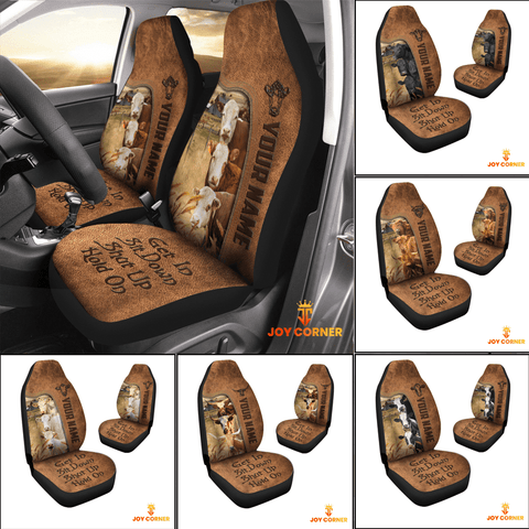 JC Cattle Happiness Personalized Name Leather Pattern Car Seat Covers Universal Fit (2Pcs)