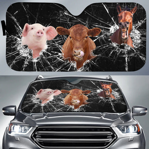Joycorners Brown Horse , Angus And Piggie Broken Glass All Over Printed 3D Sun Shade