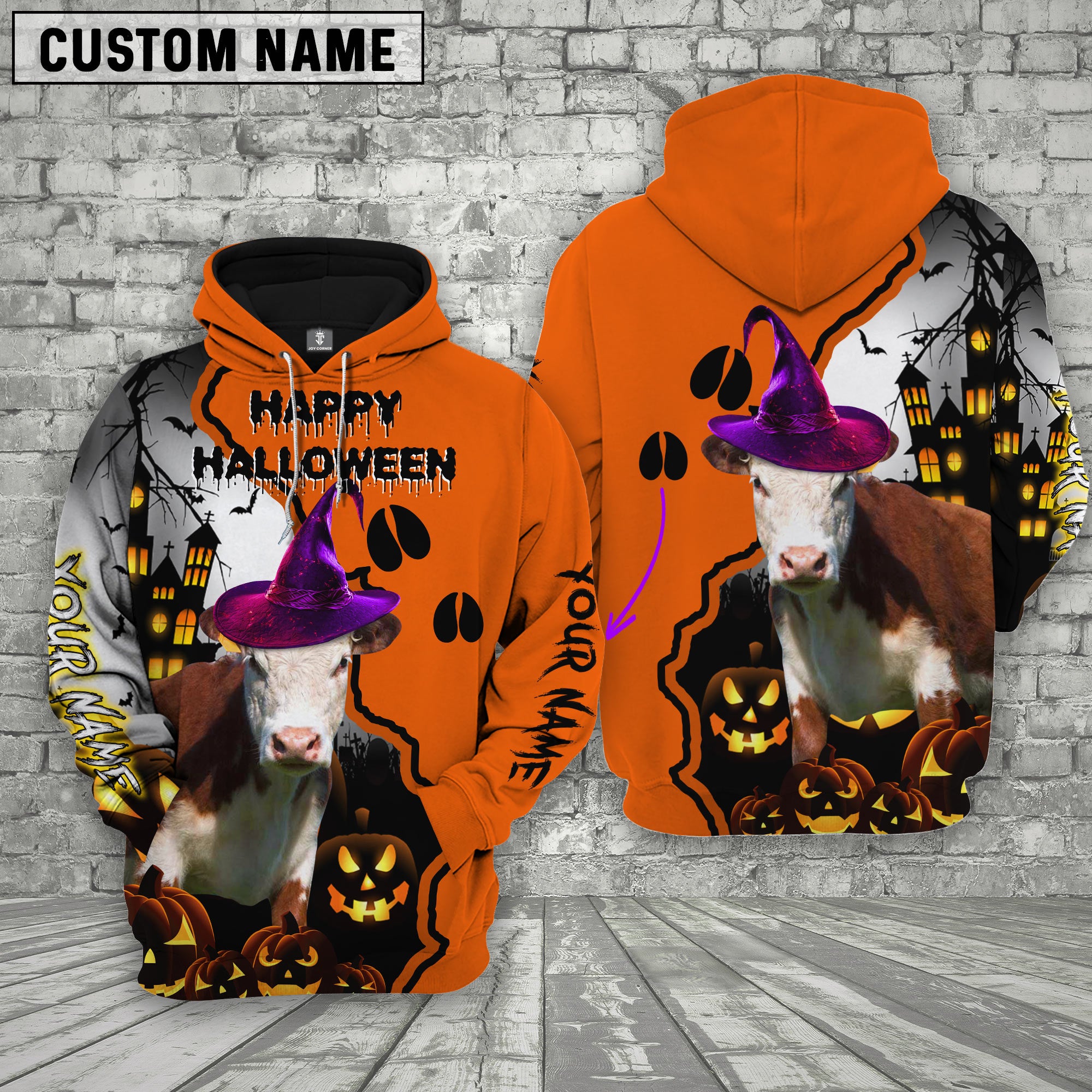 Joy Corners Hereford Castle Footprint Halloween Pattern 3D Hoodie