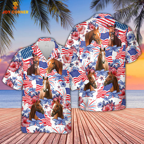 Joycorners Horse Lovers US 4th Of July Hawaiian Shirt