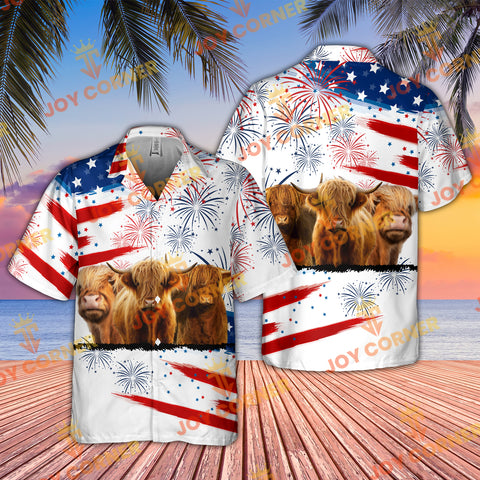 Joycorners Highland Cattle US 4th Of July Hawaiian Shirt