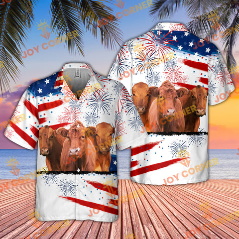 Joycorners Red Angus Cattle US 4th Of July Hawaiian Shirt