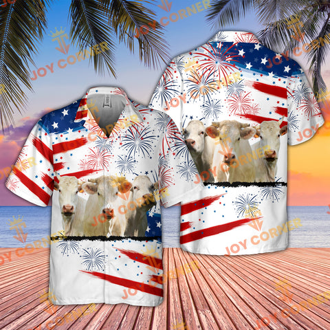 Joycorners Charolais Cattle US 4th Of July Hawaiian Shirt