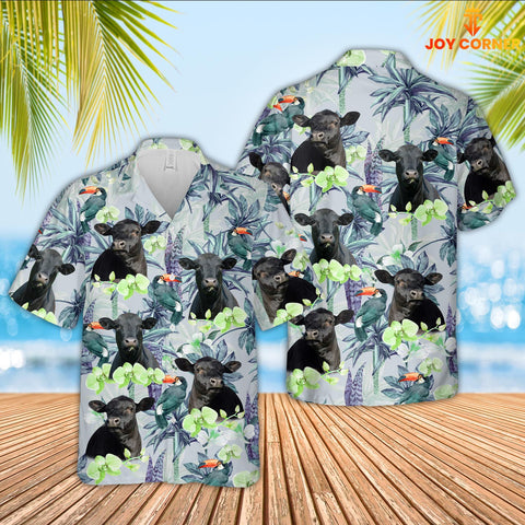 Joy Corners Black Angus Flower Pattern 3D Hawaiian Shirt
