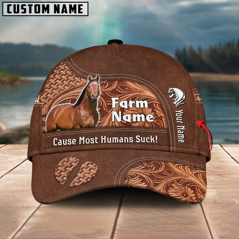 Joycorners Horse Customized Name And Farm Name Leather Carving 3D Classic Cap