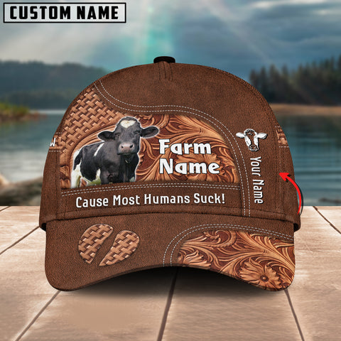 Joycorners Holstein Customized Name And Farm Name Leather Carving 3D Classic Cap