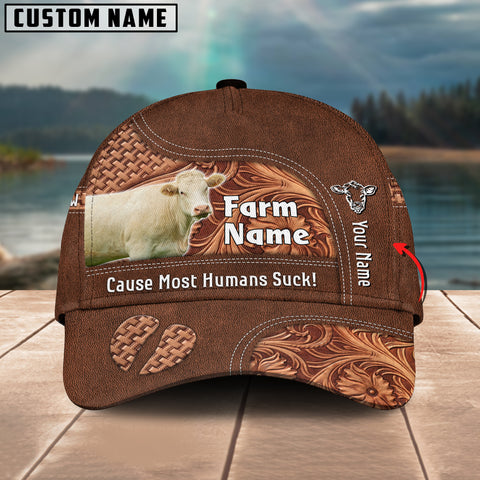 Joycorners Charolais Customized Name And Farm Name Leather Carving 3D Classic Cap