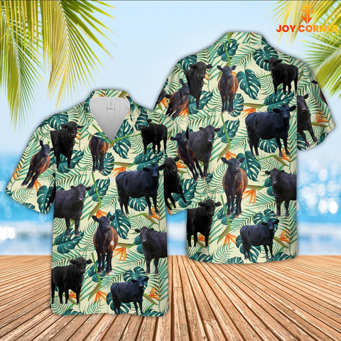 Joy Corners Black Angus Green Pattern 3D Hawaiian Shirt