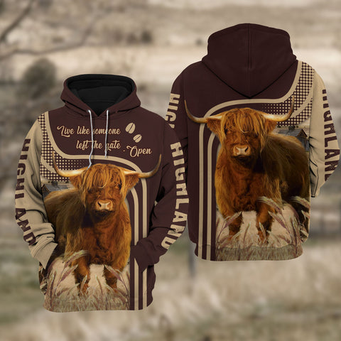 Joycorners Highland Cattle Live Like Some One All Over Printed 3D Hoodie