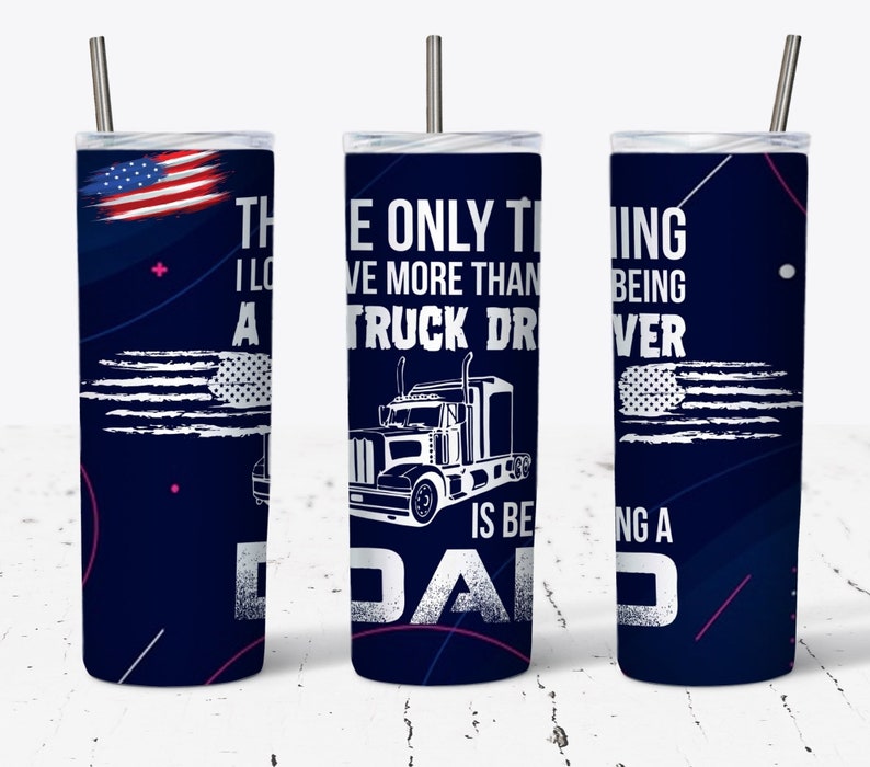 20oz Truck Driver Gifts for Men - Personalized Truck Tumbler, Best Truckin  Dad Ever - Cool Gifts for