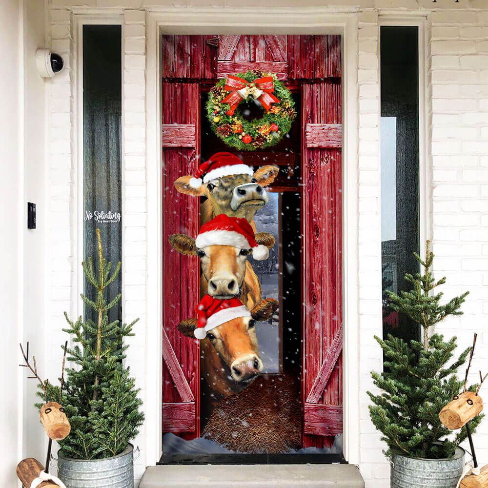 Joycorners Cattle. Funny Cow Christmas Door Cover Joy Corner