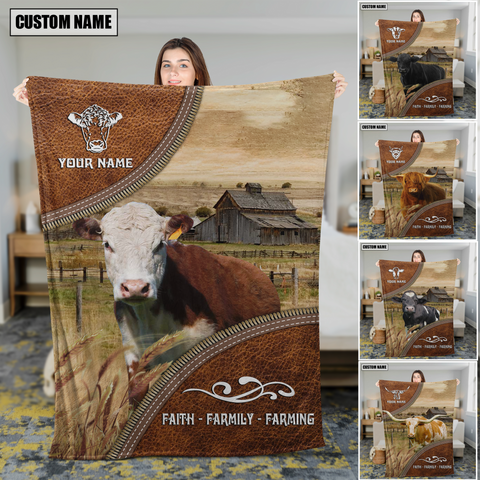 JC Personalized Name Cattle Faith Family Farming Blanket
