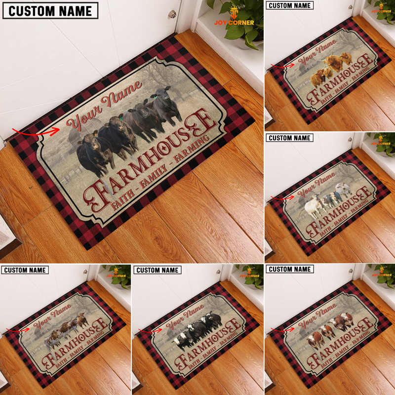 JC Cattle Faith Family Farming Custom Name Doormat