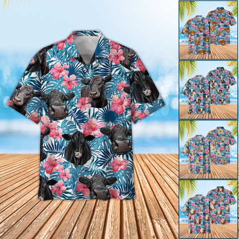JC Cattle Farm Summer Blue Floral 3D Hawaiian Shirt