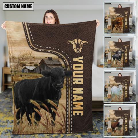 JC Personalized Name Cattle Leather Blanket