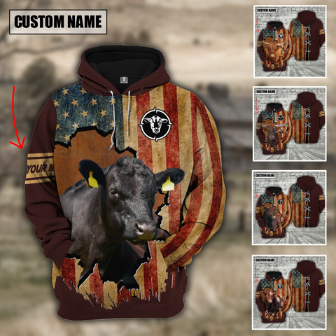 JC Cattle US Flag Retro Personalized 3D Hoodie
