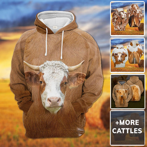 JC Personalized 3D Fur Zipper Pattern Cattle Hoodie