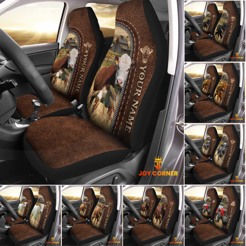 JC Cattle Farm Personalized Name Leather Pattern Car Seat Covers