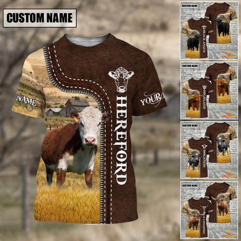JC Cattle Farm Custom Name Leather Pattern T-Shirt