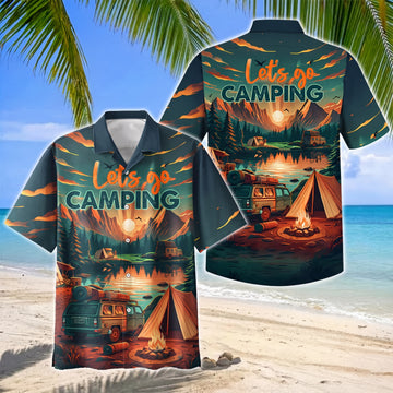 Joycorners Let's Go Camping Van Sunset Mountain Hawaiian Shirt