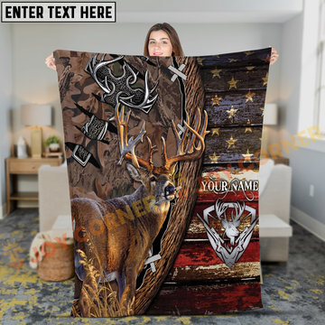 Joycorners American Flag Deer Hunter Trophy Buck Personalized 3D Blanket