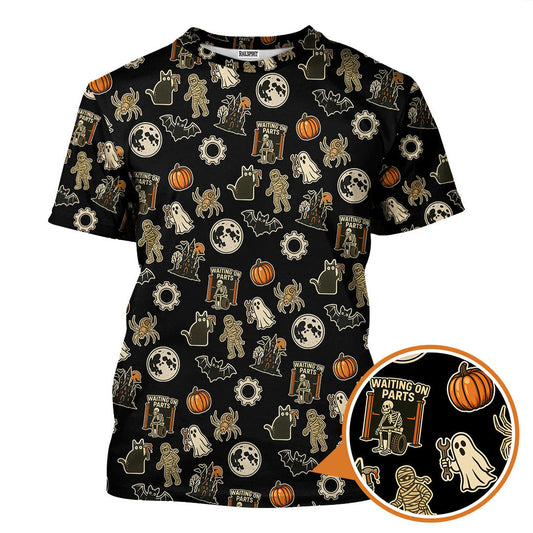 Joycorners Funny Halloween Mechanic T Shirt, Spooky Pumpkin Ghost Mummy Spider Bat Moon Costume Tee Funny Scary Shirt for Mechanic PT2609