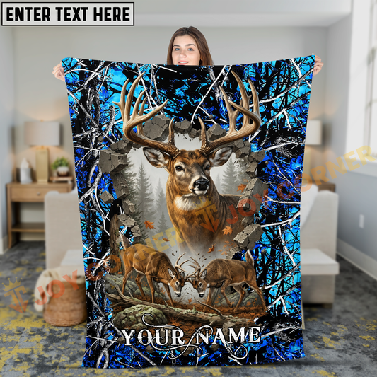 Joycorners Deer Hunting Blue Camo Breakthrough Buck Battle Personalized 3D Blanket