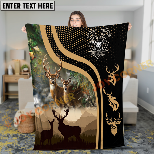 Joycorners Couple Majestic Antler Deer Moonlight Forest Personalized 3D Blanket