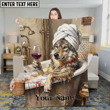 Joycorners Funny Wolf in Bathtub Drinking Wine Personalized 3D Blanket
