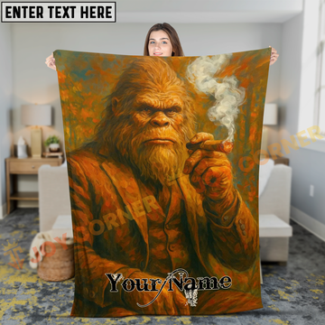 Joycorners Badass Bigfoot Sasquatch Smoking Cigar Oil Painting Personalized 3D Blanket