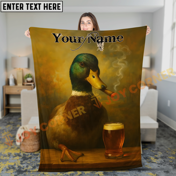 Joycorners Funny Mallard Duck Smoking Cigar with Beer Glass Personalized 3D Blanket