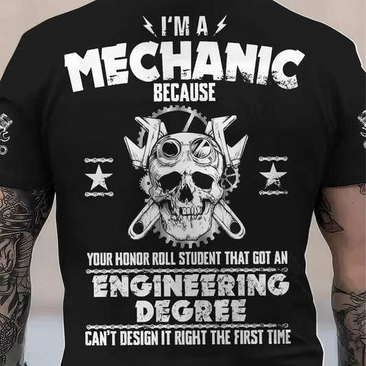 Joycorners Custom Name Funny Quote I'm A Mechanic Because Your Roll Student Can't Design It Right Black T Shirt PT2609