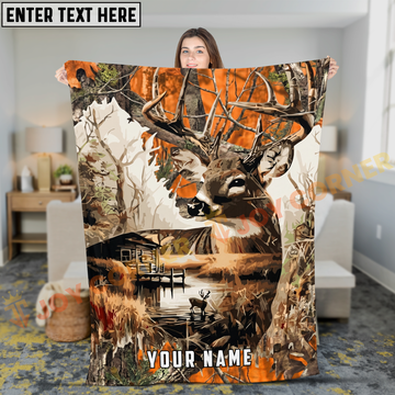 Joycorners Blaze Orange Whitetail Deer Wilderness Personalized 3D Blanket