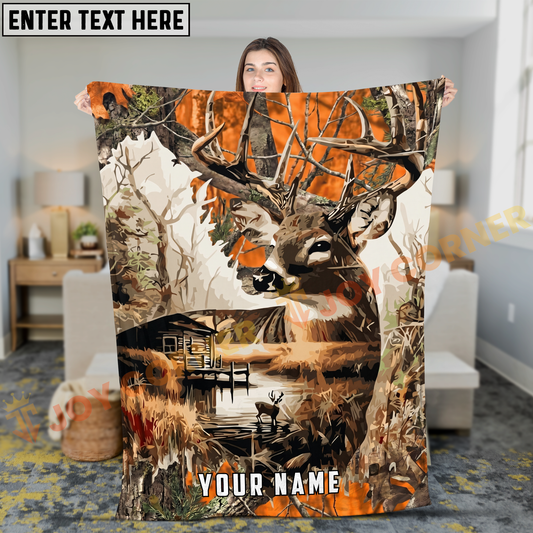 Joycorners Blaze Orange Whitetail Deer Wilderness Personalized 3D Blanket