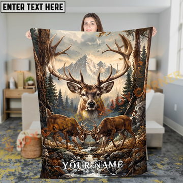 Joycorners Majestic Deer Mountain Forest Wildlife Personalized 3D Blanket