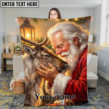 Joycorners Heartwarming Santa Claus and Reindeer Tender Moment Personalized 3D Blanket