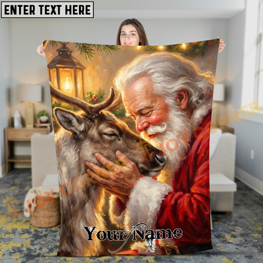 Joycorners Heartwarming Santa Claus and Reindeer Tender Moment Personalized 3D Blanket