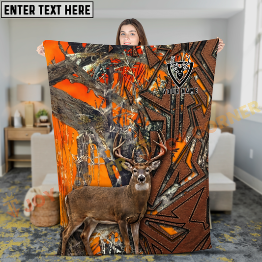 Joycorners Blaze Orange Deer Hunting Camo Personalized 3D Blanket