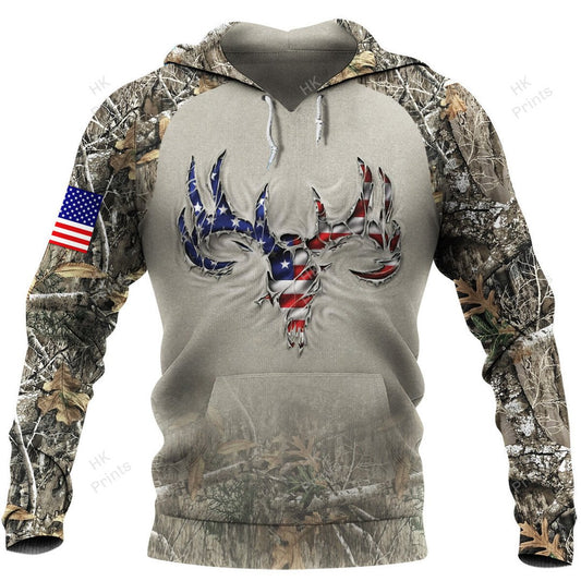 Joycorners Ripped Deer American Flag Camouflage Hunting Apparels