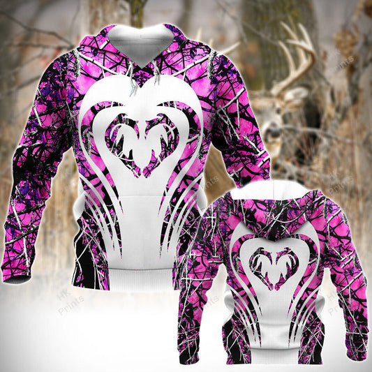 Joycorners Heart Shape Dear Horns Pink Camouflage Hunting Apparels