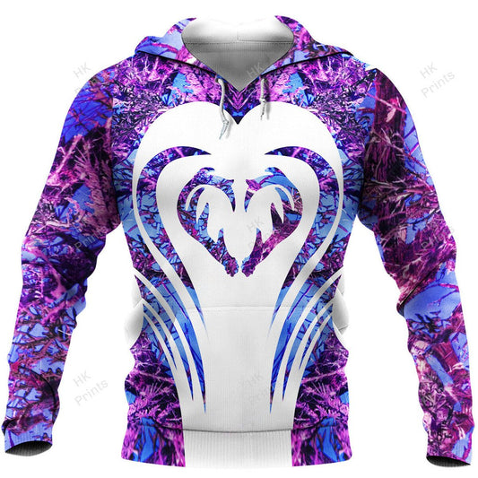 Joycorners Heart Shape Dear Horns Purple Camouflage Hunting Apparels