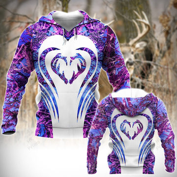 Joycorners Heart Shape Dear Horns Purple Camouflage Hunting Apparels