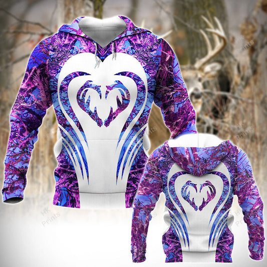 Joycorners Heart Shape Dear Horns Purple Camouflage Hunting Apparels
