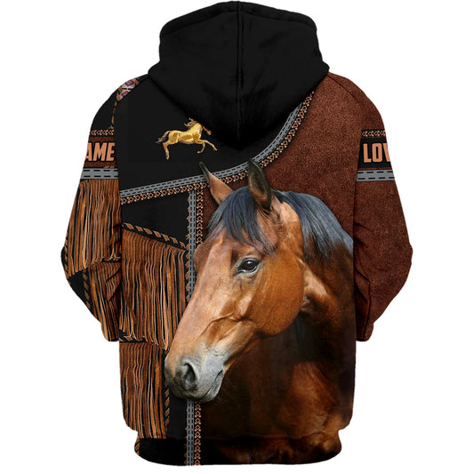 Joycorners Custom Name Brown Horse Lovers 3D Hoodie