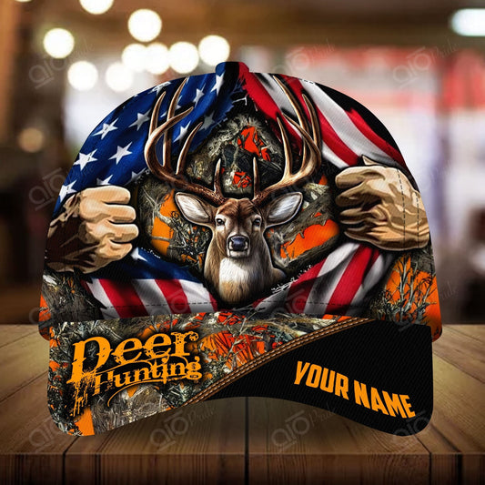 Joycorners Epic Ripped Flag Deer Hunting Personalized Hats 3D Multicolored