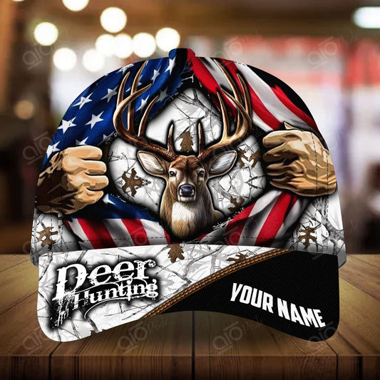 Joycorners Epic Ripped Flag Deer Hunting Personalized Hats 3D Multicolored