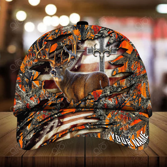 Joycorners  Colorful Cross America Hunting Deer Personalized Hats 3D Multicolored
